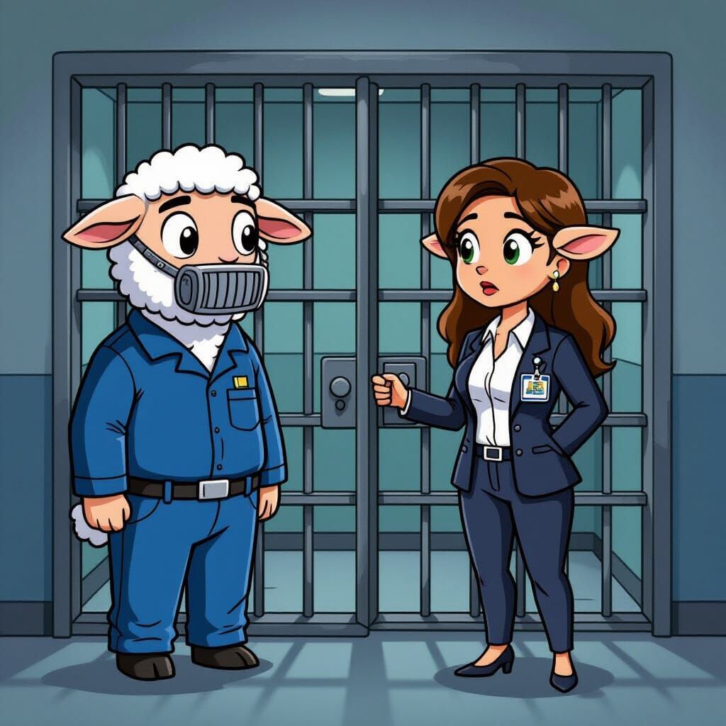 Cartoon Lambs in Jail Cell, 2D Animation