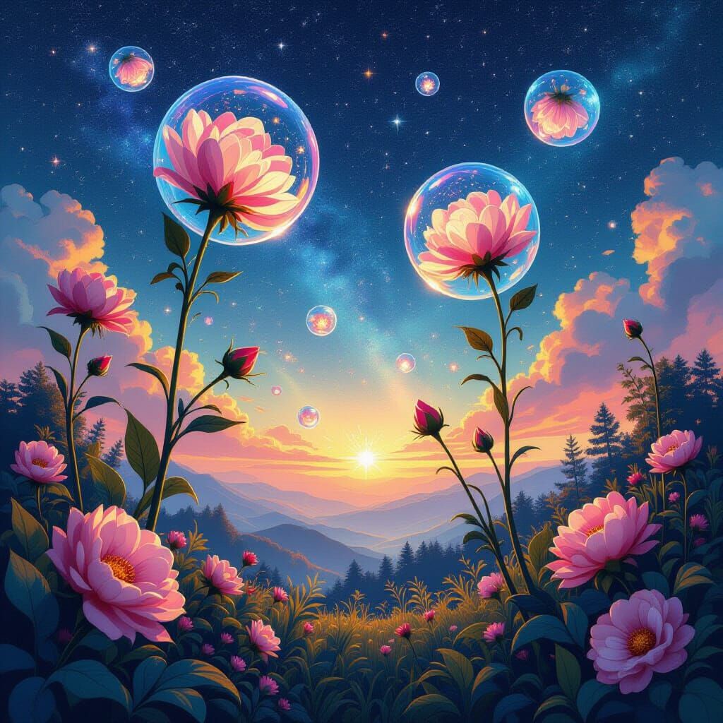 Celestial Botanicals in Dreamy Digital Art Style