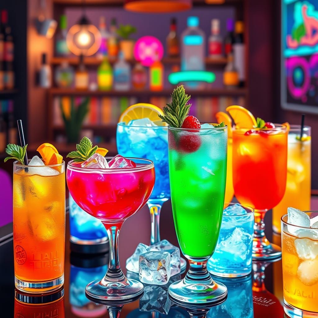 Colorful Cocktails in Digital Painting and 3D Rendering