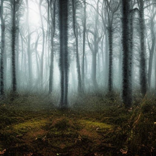 Inverted Color Fantasy Forest in Hyperrealistic Style