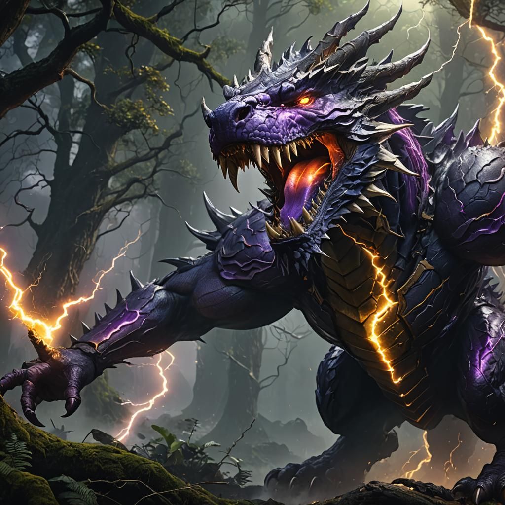 Thunder Dragon Unleashes Lightning in Dark Forest