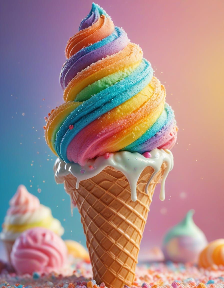Rainbow Ice Cream Cone in Whimsical Candy Art