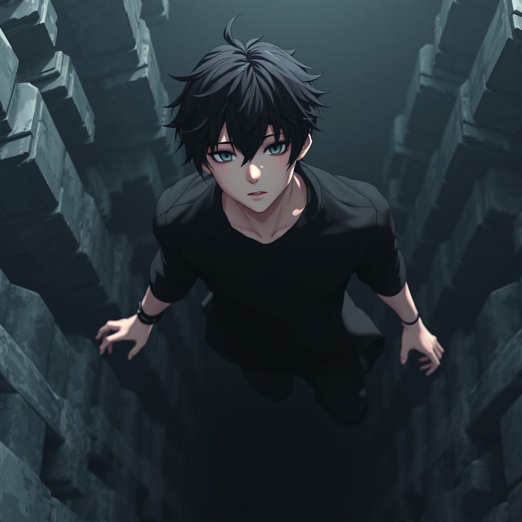 Mysterious Anime-Inspired Boy Falls in Dark Abyss