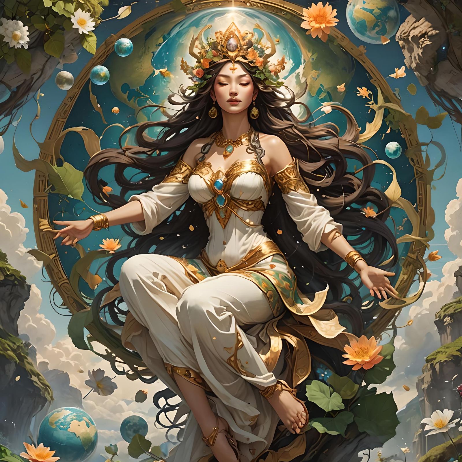 Earth Goddess Holding Flourishing World
