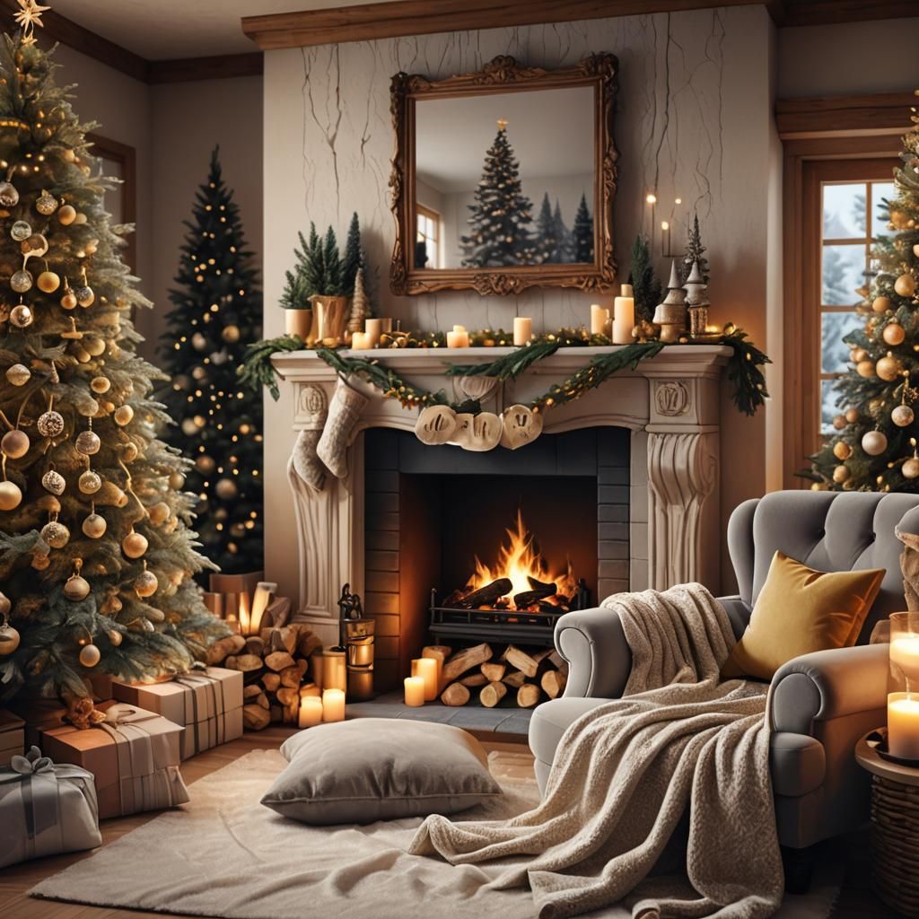 Tranquil Winter Living Room in Fantasy Concept Art Style