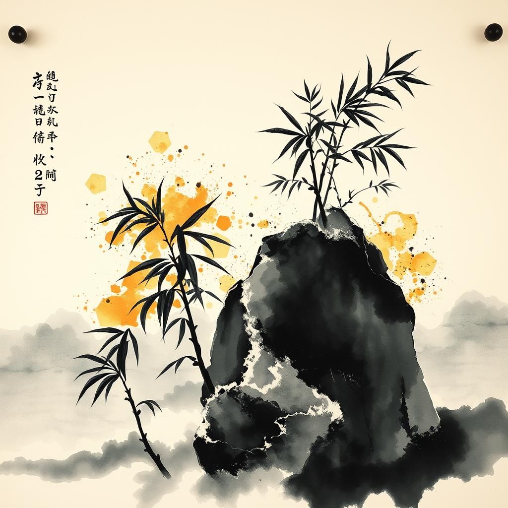Chinese Ink Painting of Banana in Gouache Style