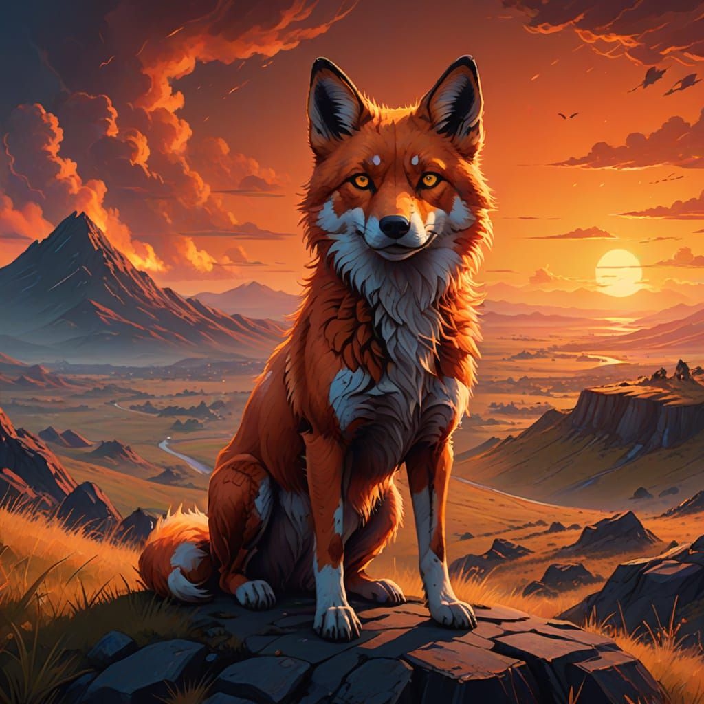 Foxy Dog on Hill in Alien Landscape