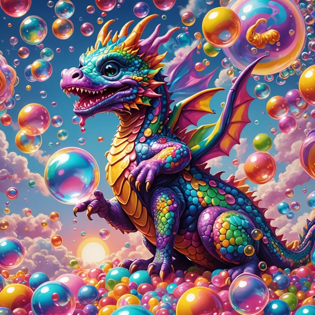 Lisa Frank Dragon Bubbles: Multicolored Candy Art
