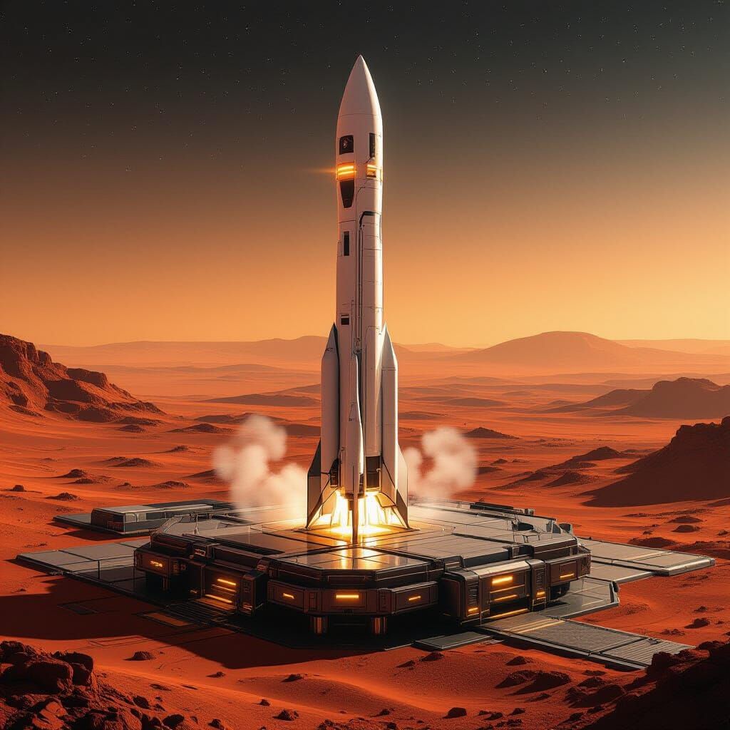 Futuristic Rocket Launch on Mars: Sci-Fi Concept Art