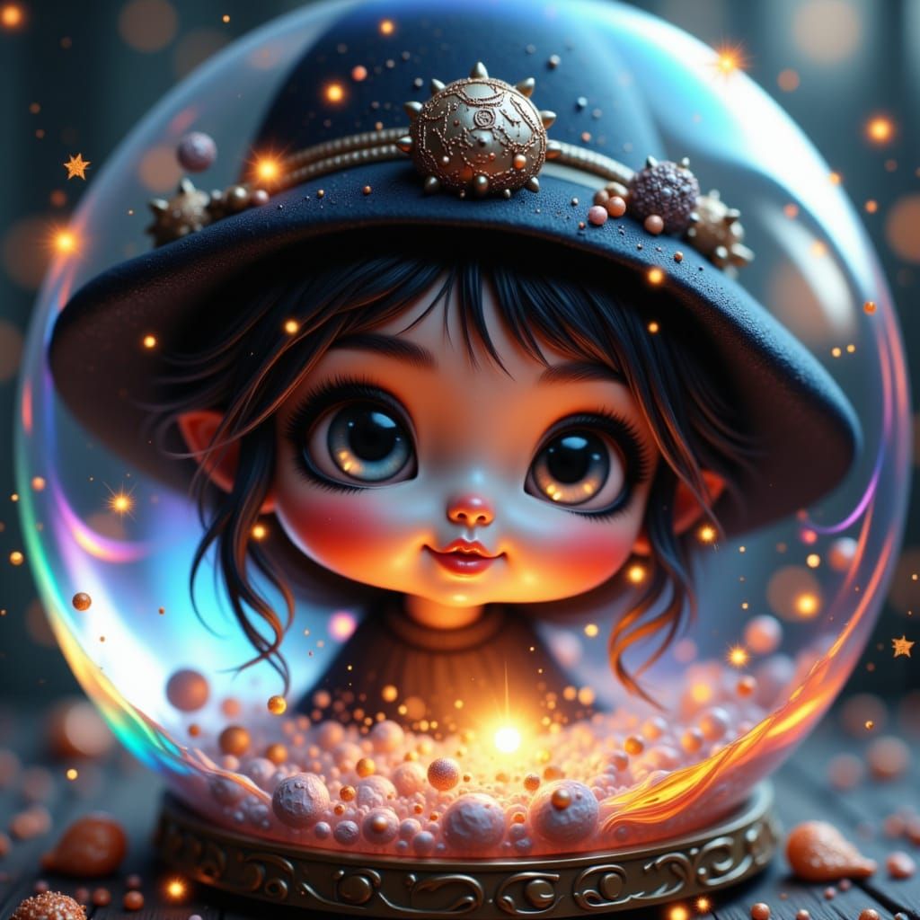 Whimsical Witch Lilith Inside Rainbow Crystal Ball
