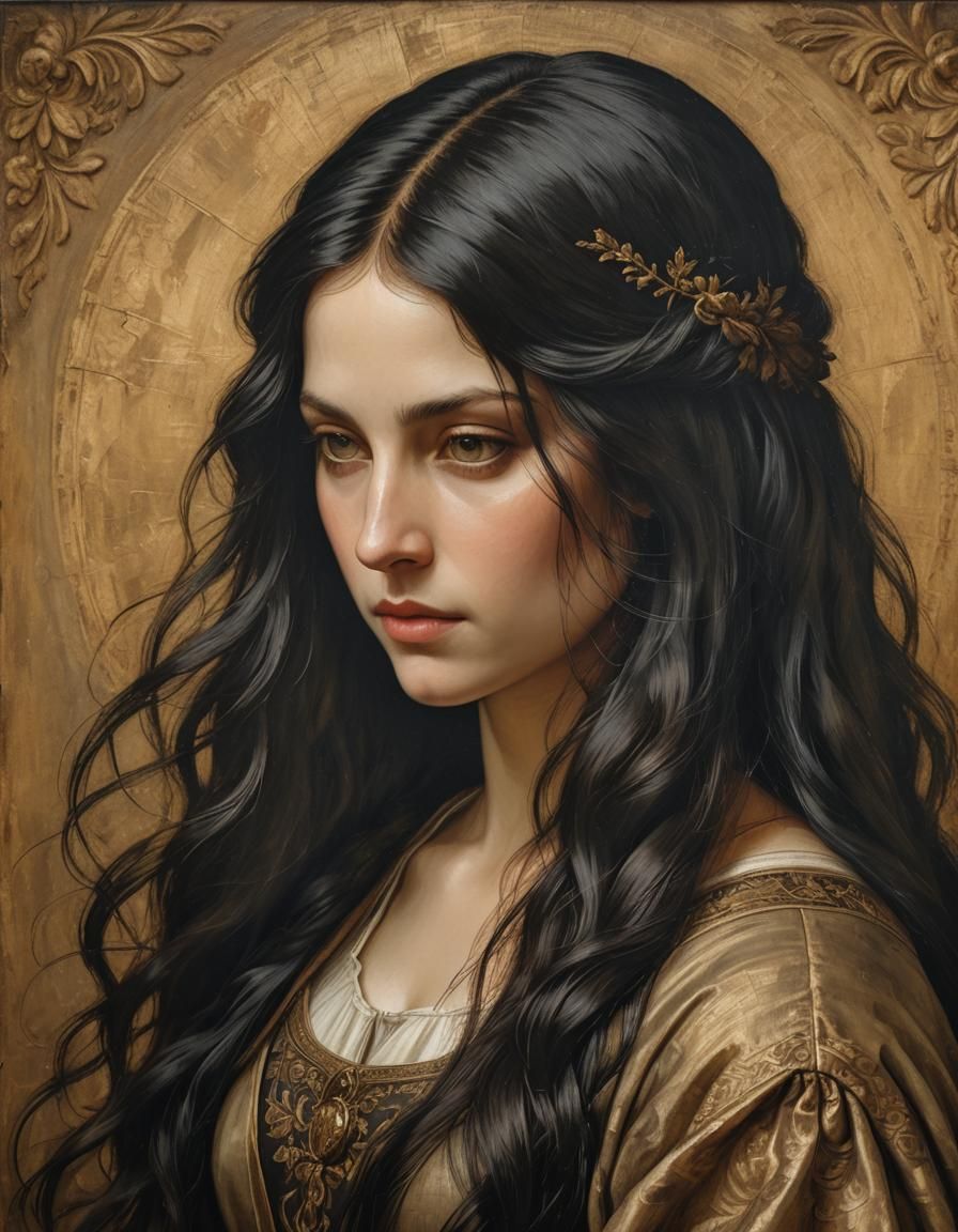 Renaissance Portrait of Girl with Black Hair