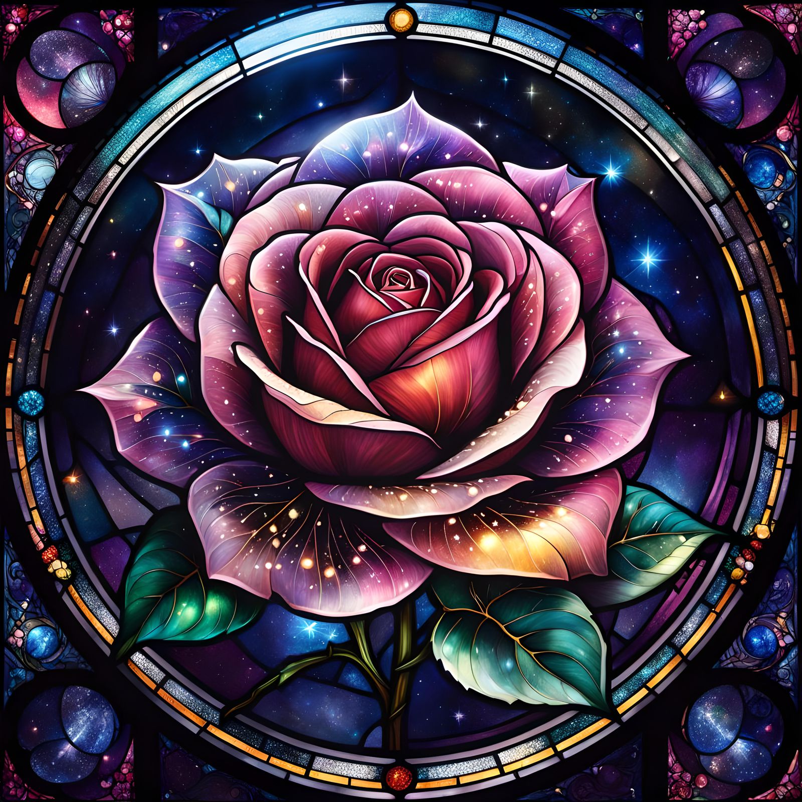 Galactic Space Rose in Stained Glass