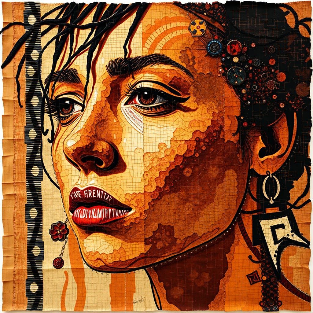 Woven Abstract Portrait in Earthy Tones