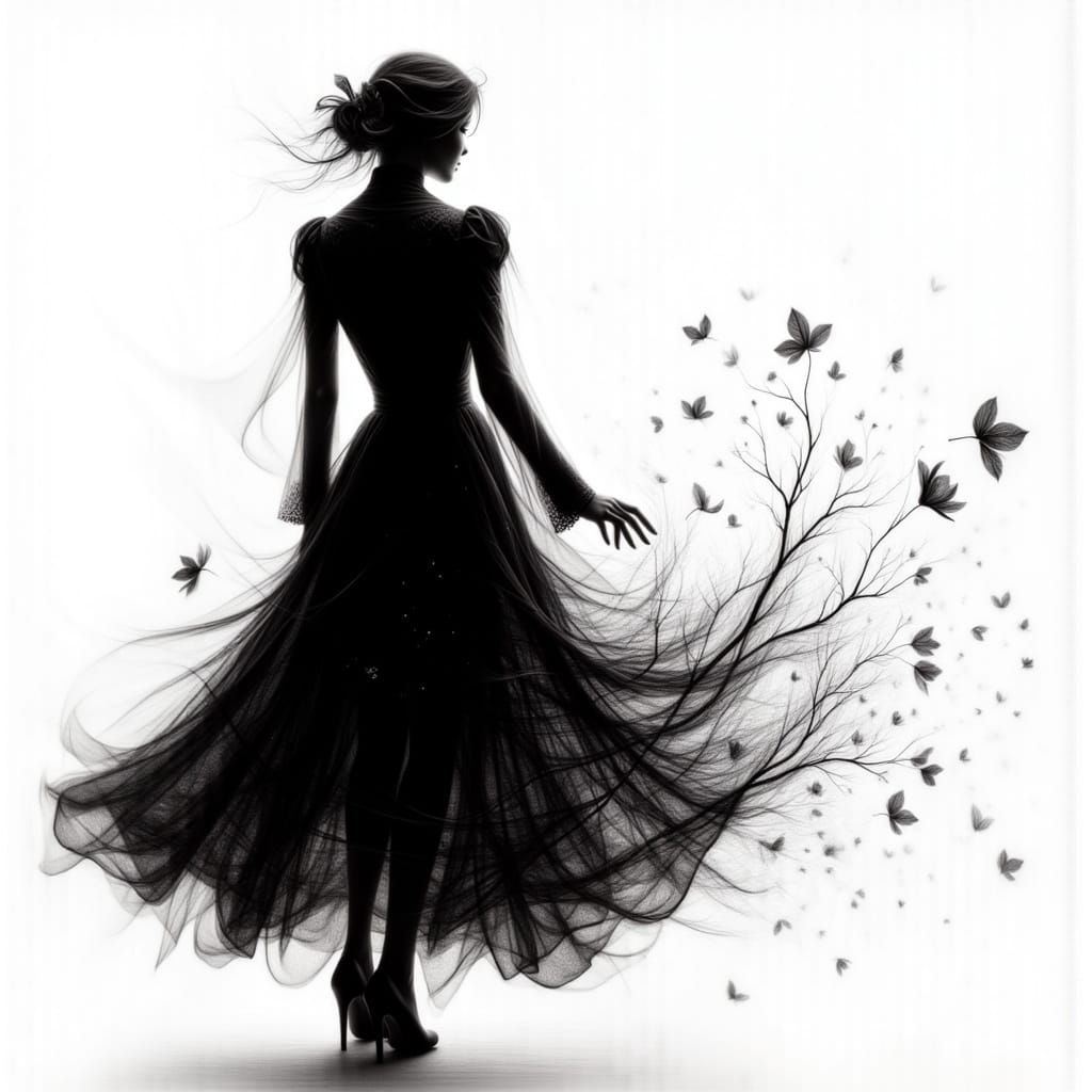 Ephemeral Woman in Silhouette Art Style