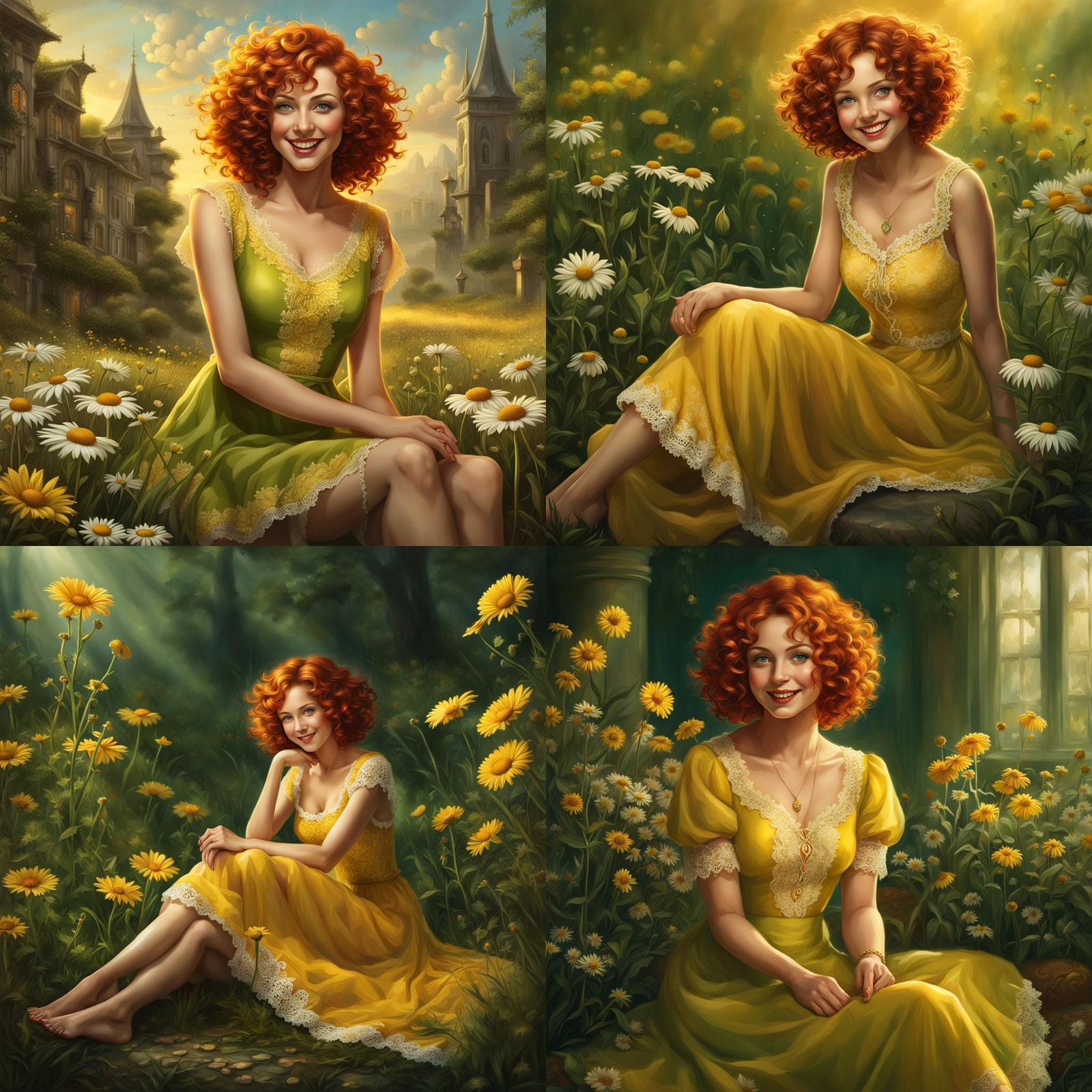 Barefoot Girl with Daisies: Digital Art Portrait