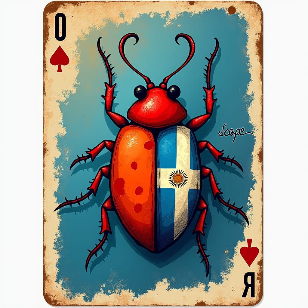 Vintage Poker Card with Bug in Abstract Expressionism Style