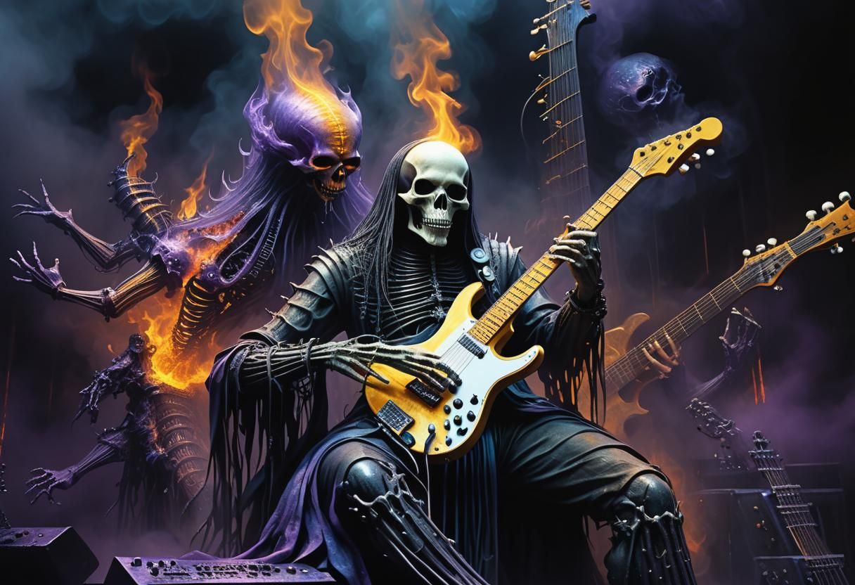 Surreal Concert Stage with Guitarist in Digital Painting Sty...