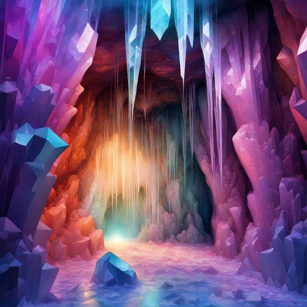 Vibrant Crystal Cave in Graffiti Art Style