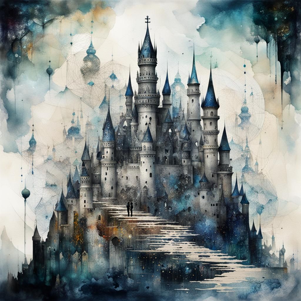 Castles on Chessboard in Elaborate Collage Style