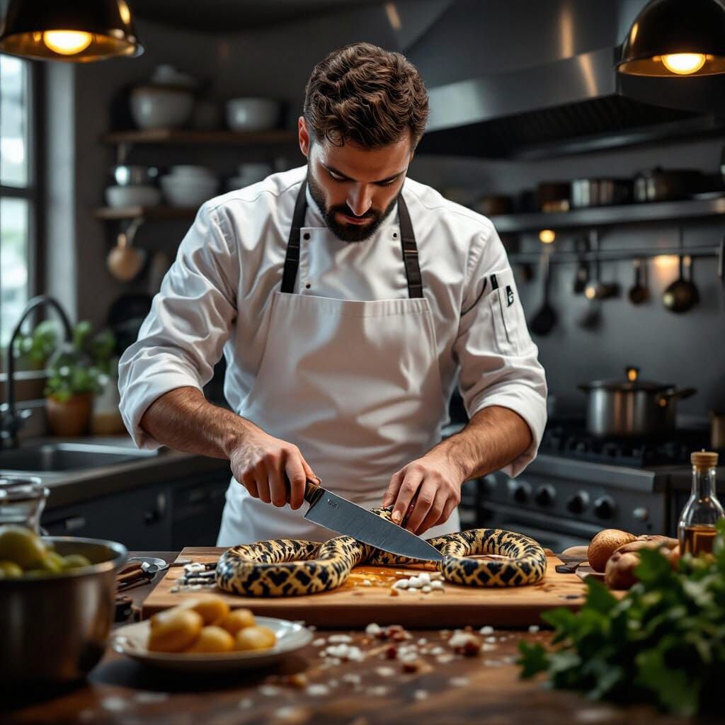 Italian Chef Prepares Snake in Realistic Unreal Engine Scene