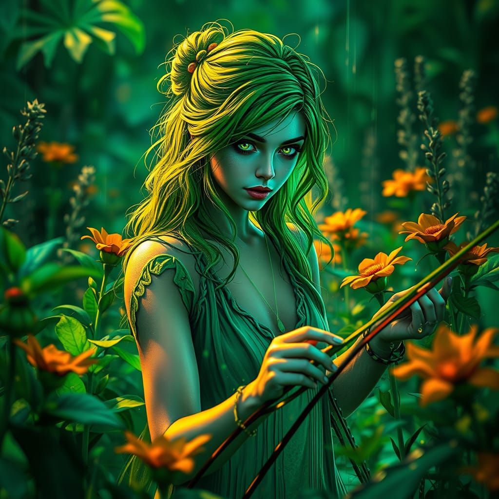Surreal Goddess of Nature in Vibrant Green