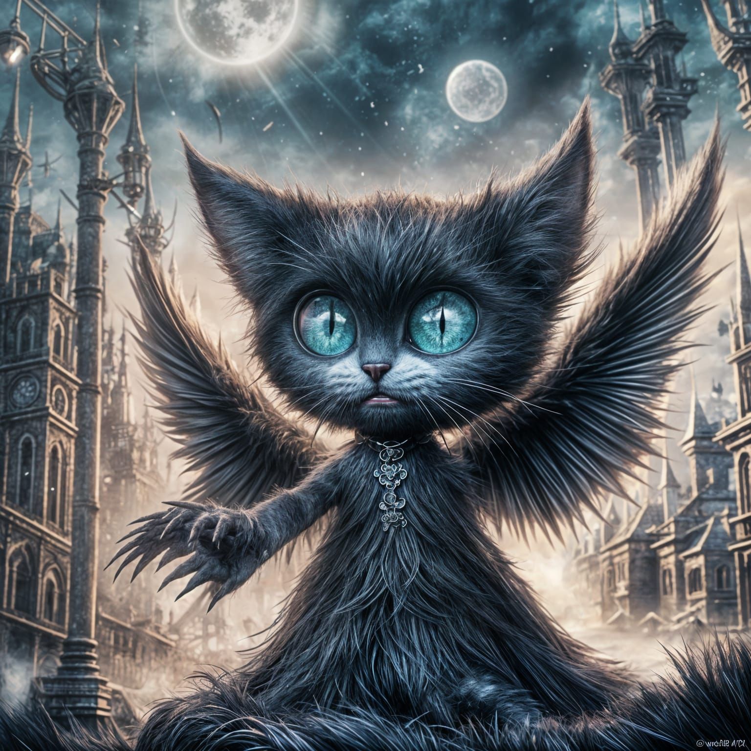 Gothic Calico Cat in Tim Burton Style