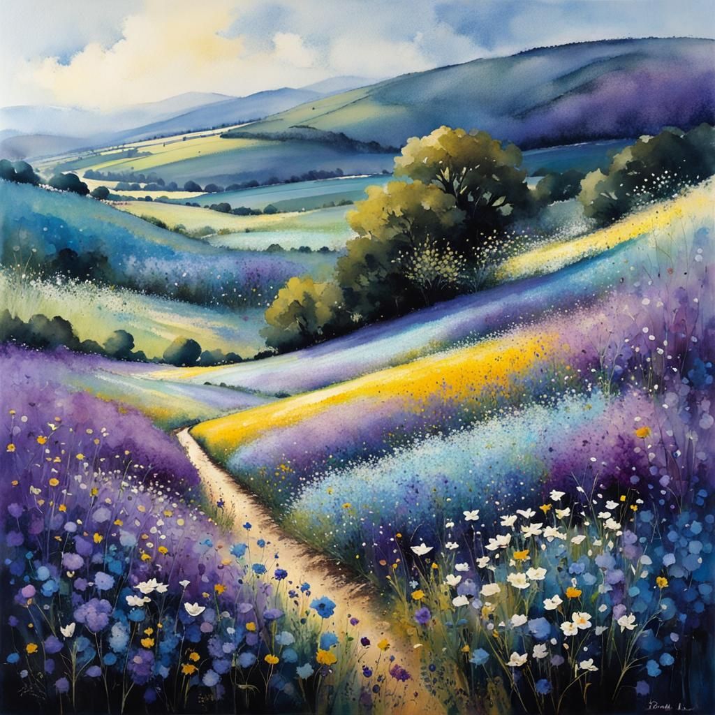Hyperrealistic Wildflower Field Illustration