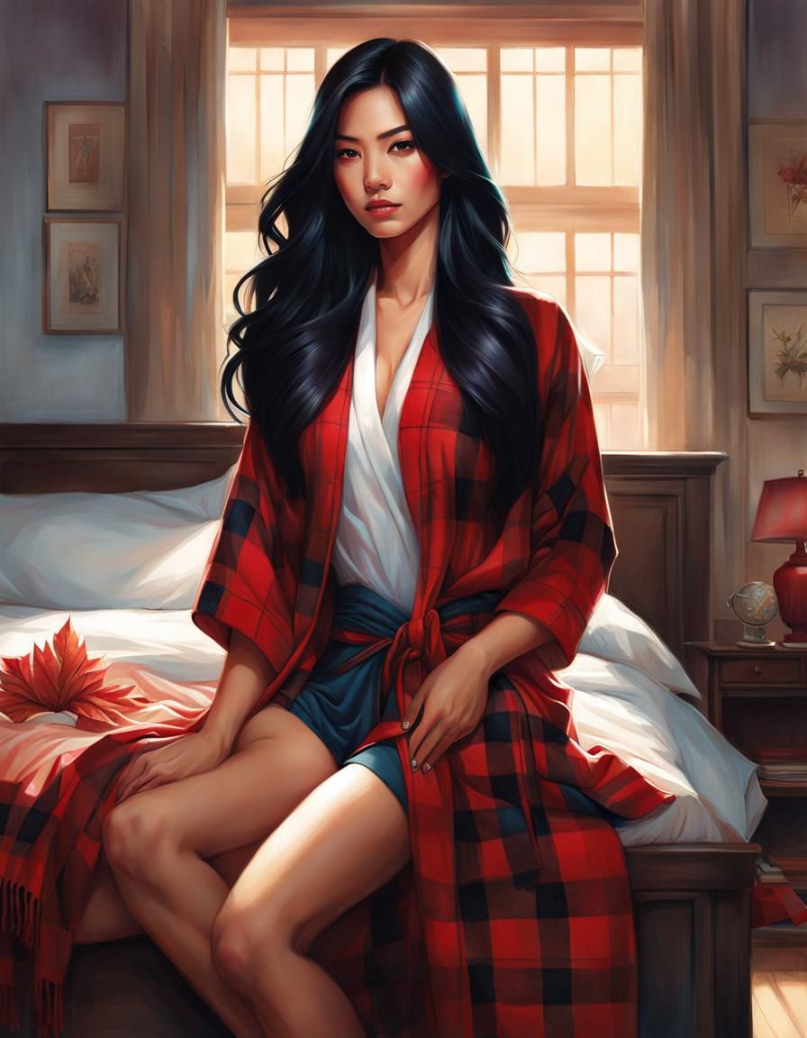 Gorgeous Thai Woman in Bedroom Illustration