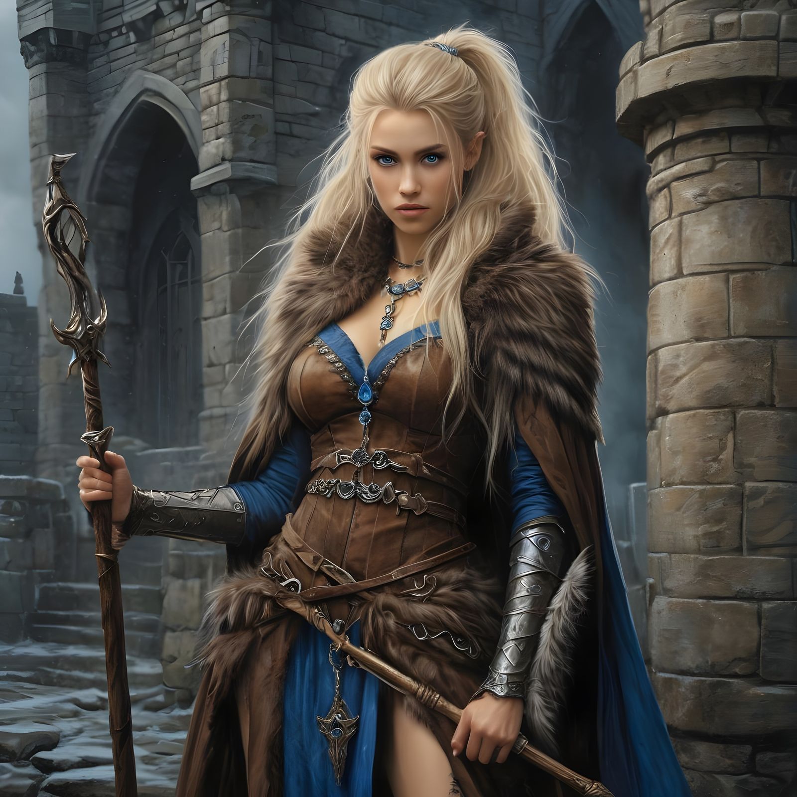 Swordswoman in Chain Mail Defends Castle Keep in Vibrant Med...