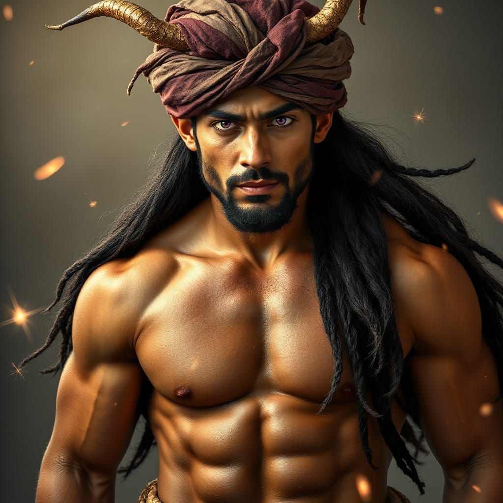 Muscular Persian Djinn in Turban, Photorealistic Art