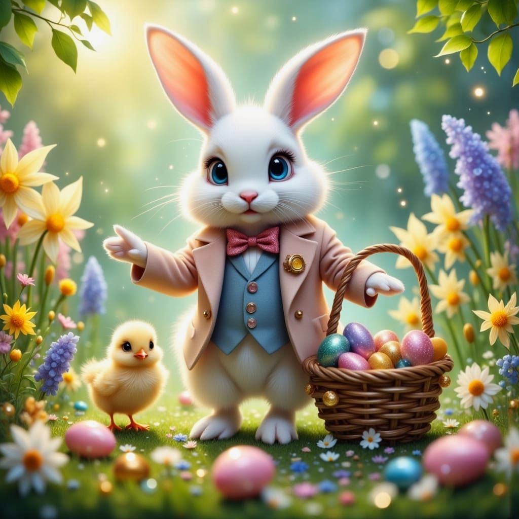 Easter Bunny in a Vibrant Spring Garden