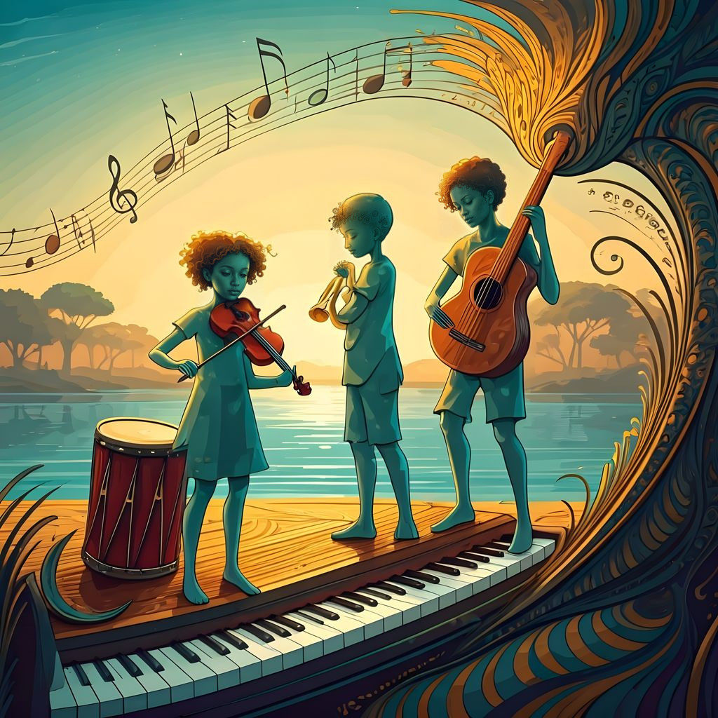 Vibrant Orchestra of Children Dancing Amidst Rhythmic Wave