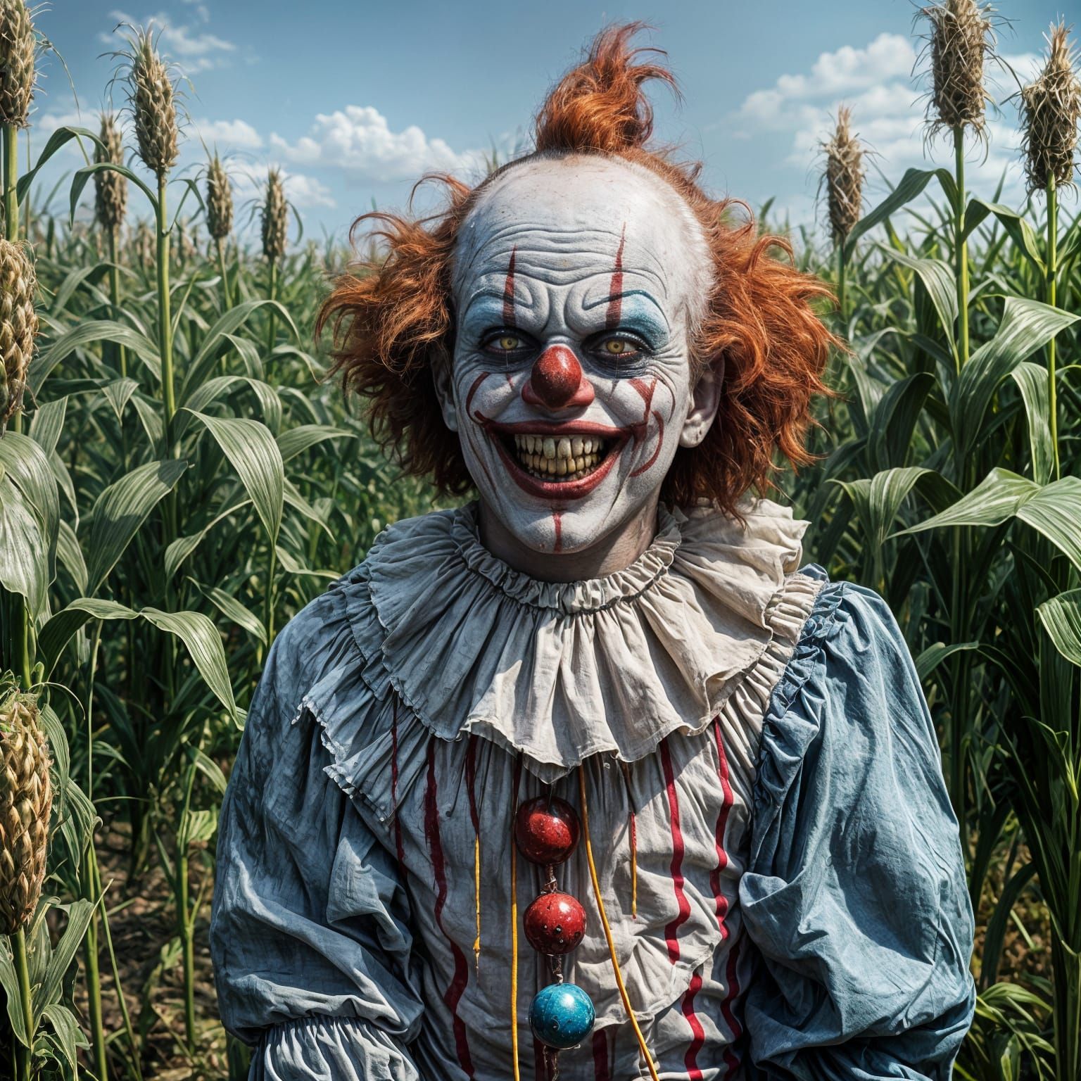 Evil Clown Emerges from Cornfield in Gory Hyperrealism