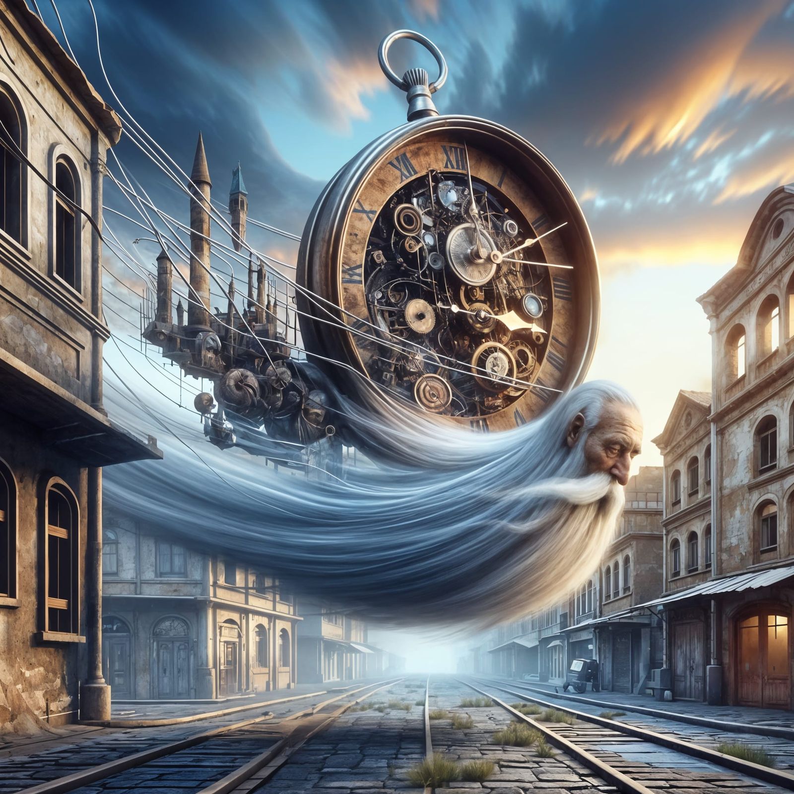 Surreal Clock Flies Through Time, AI Art