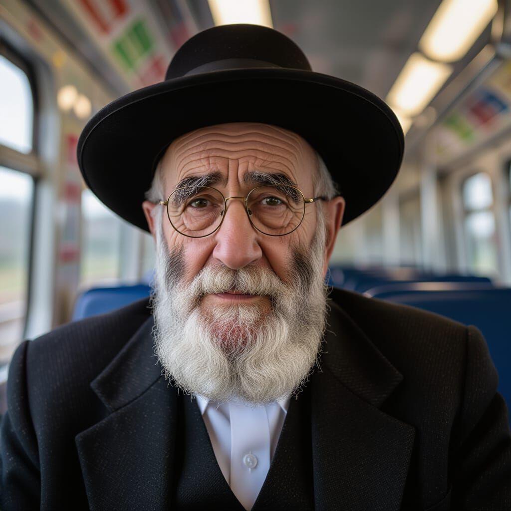 Elderly Hasid on Roller Coaster in Cinematic Style