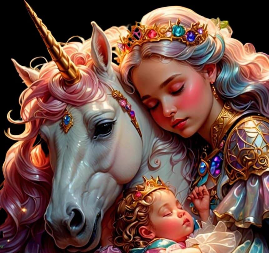 Baby Princess and Magical Unicorn in Candy Art Style