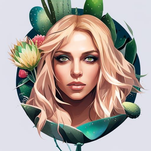 Anime Britney Spears Portrait with Cactus Crown