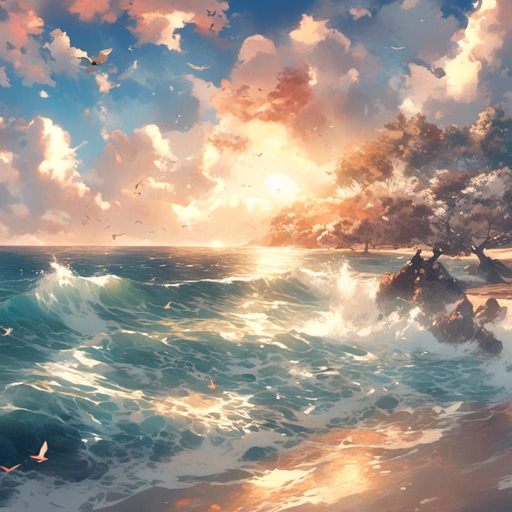 Heavenly Beach Sunset with Divine Light