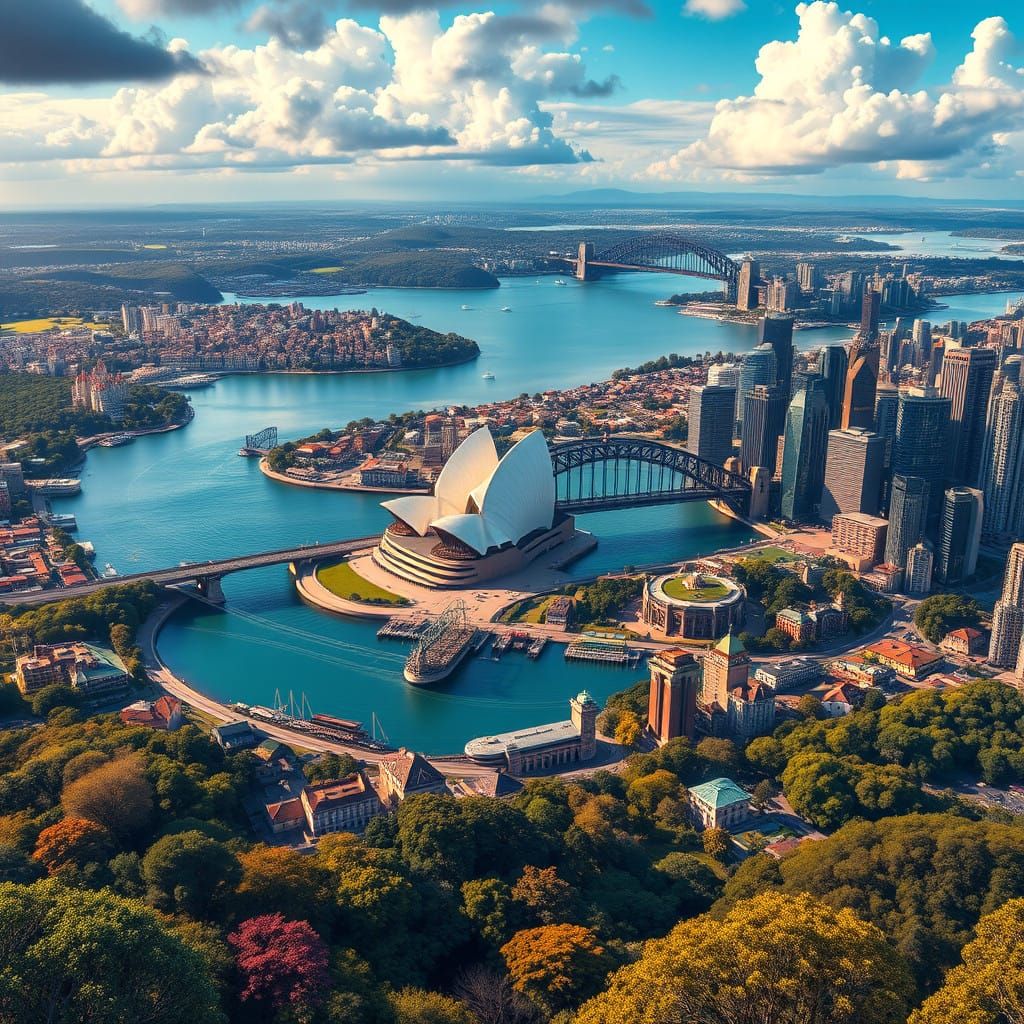 Sydney Australia in Cyberpunk Fantasy Style