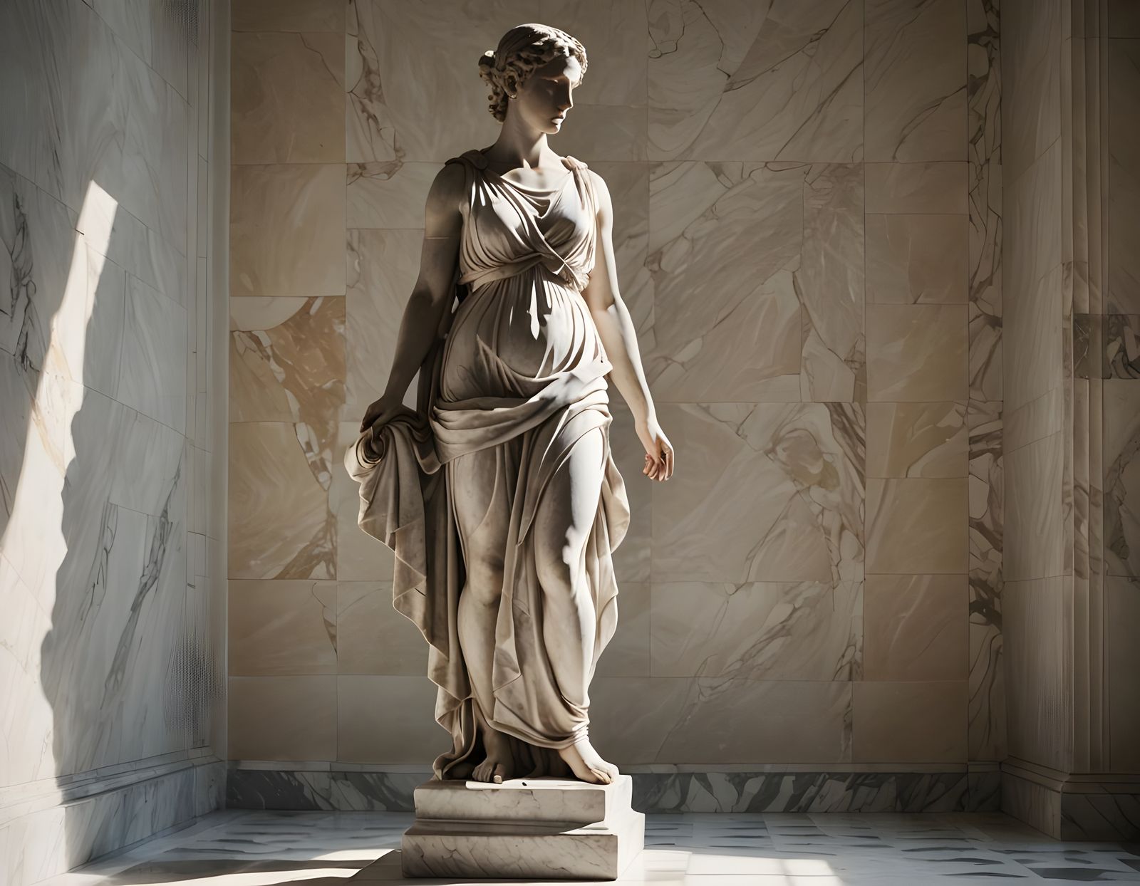 Woman in Greco-Roman Pose, Classical Sculpture Style