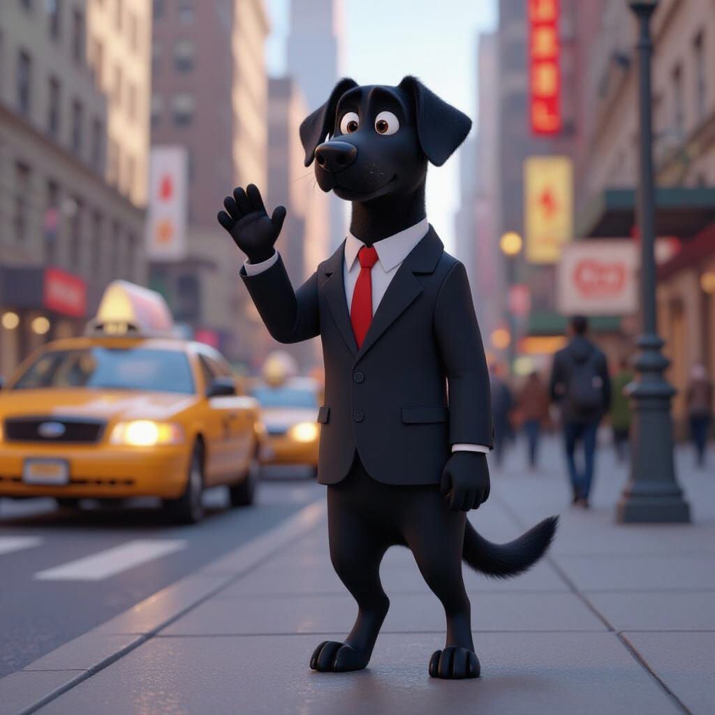 Black Lab Hails Cab in New York, Disney Pixar