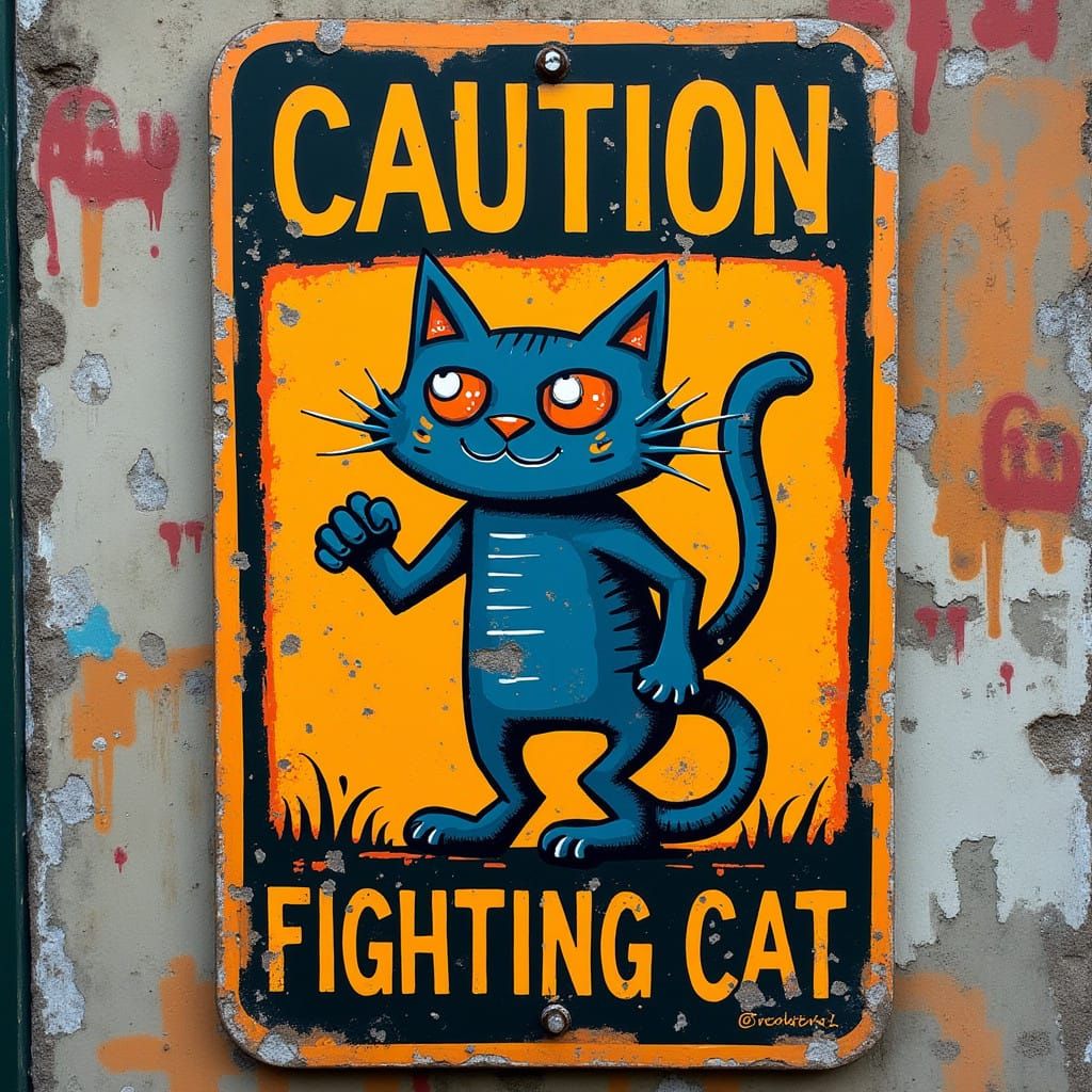Vibrant Whimsy Street Art Warrior Cat