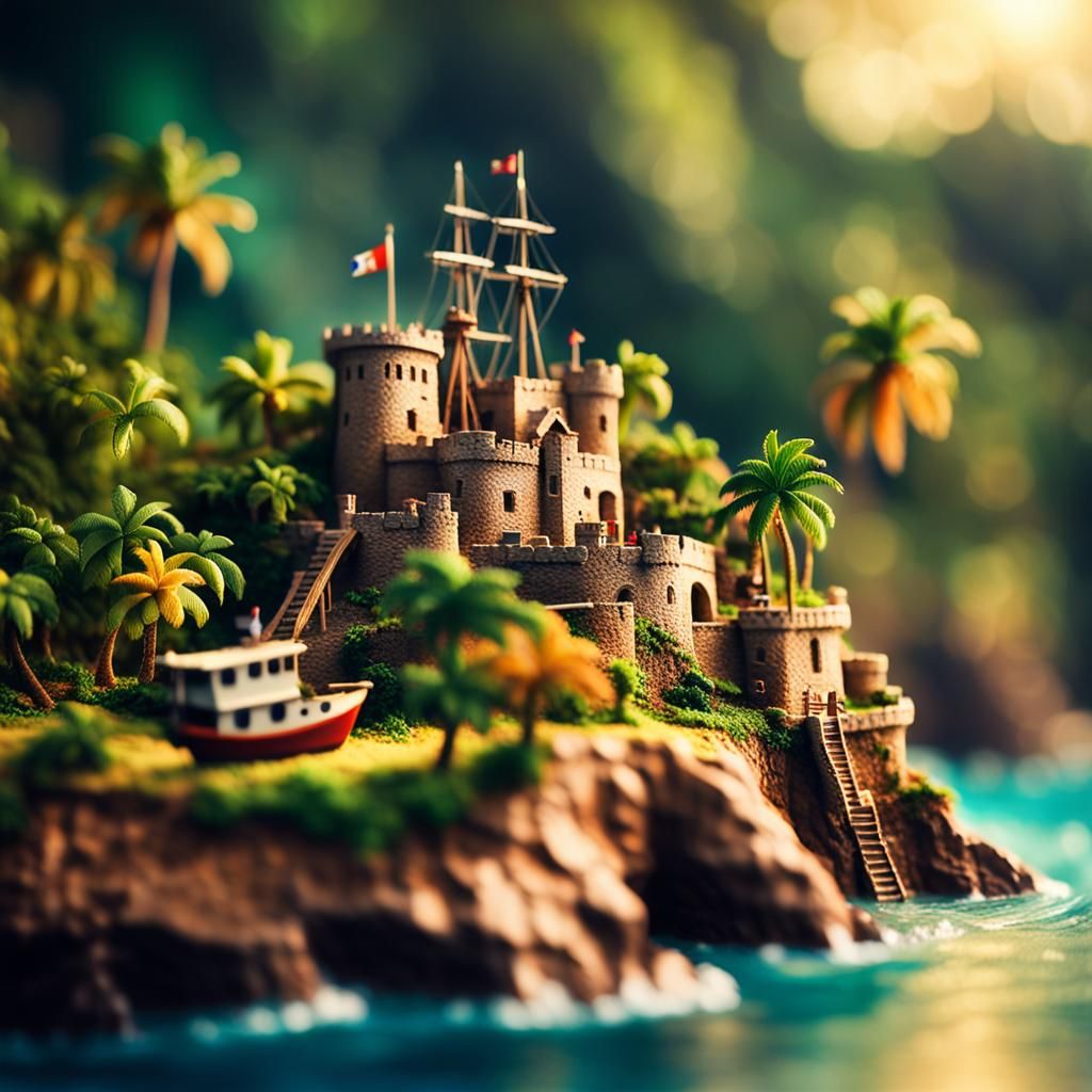 Miniature Caribbean Island Diorama in Macro Photography