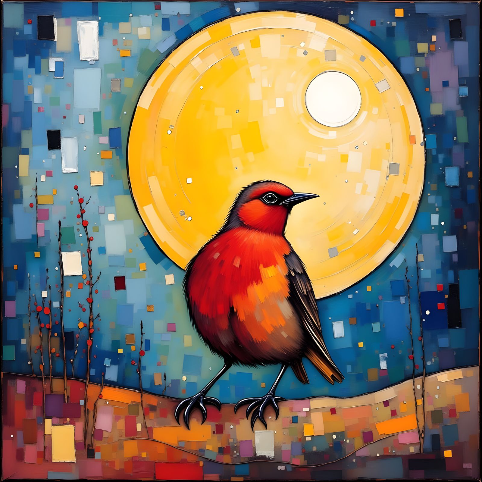 Vibrant Abstract Robin in a Bright Blue Sky