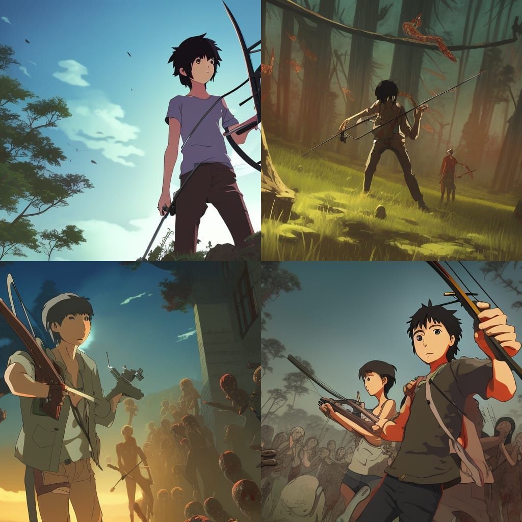 Anime-Style Zombie Hunter in Ghibli Key Visual