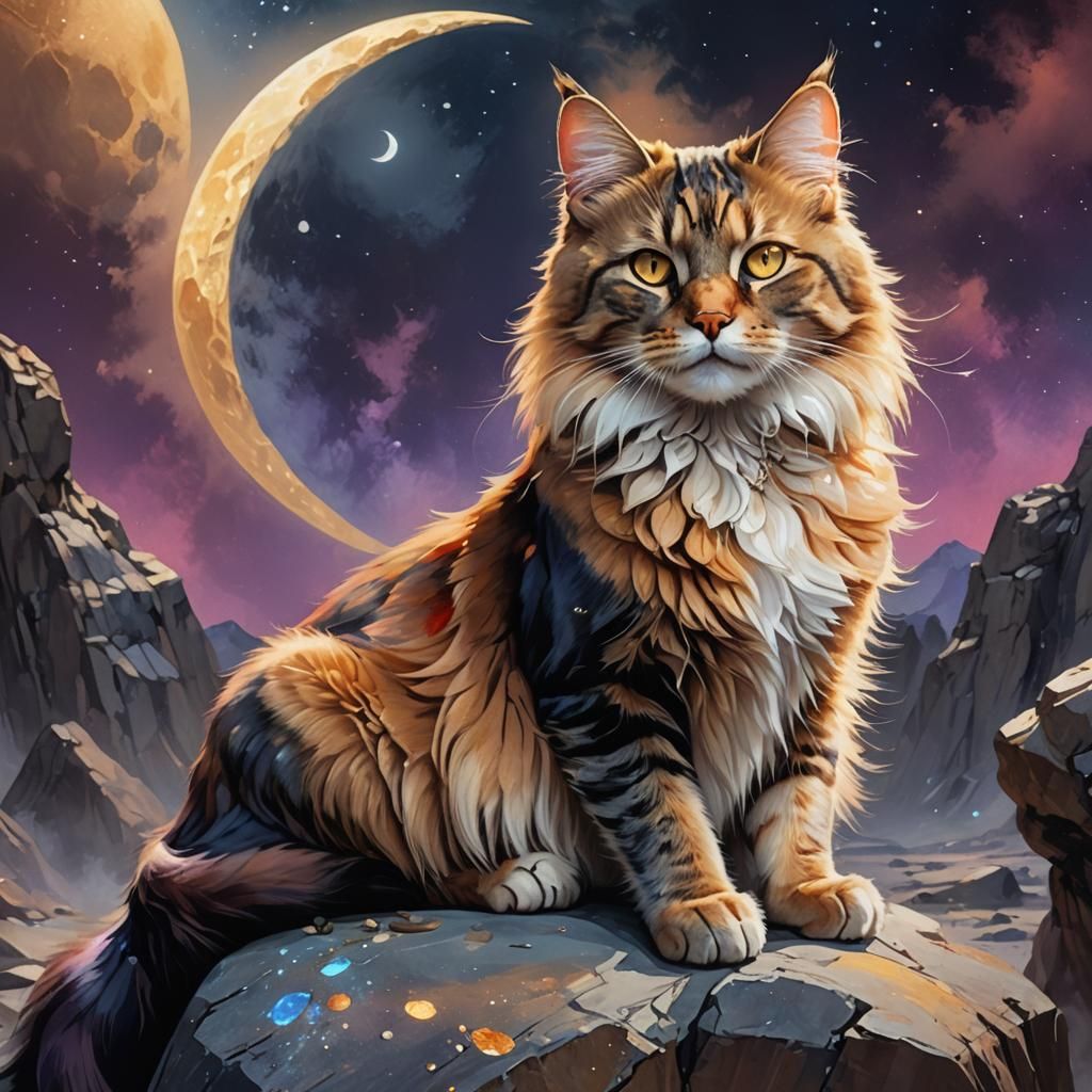 Regal Cat on Moon, Fantastical Concept Art