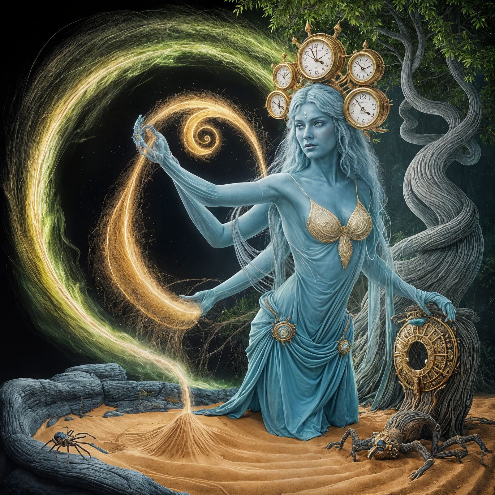 Celestial Goddess Reaping Time Near Magical Tree