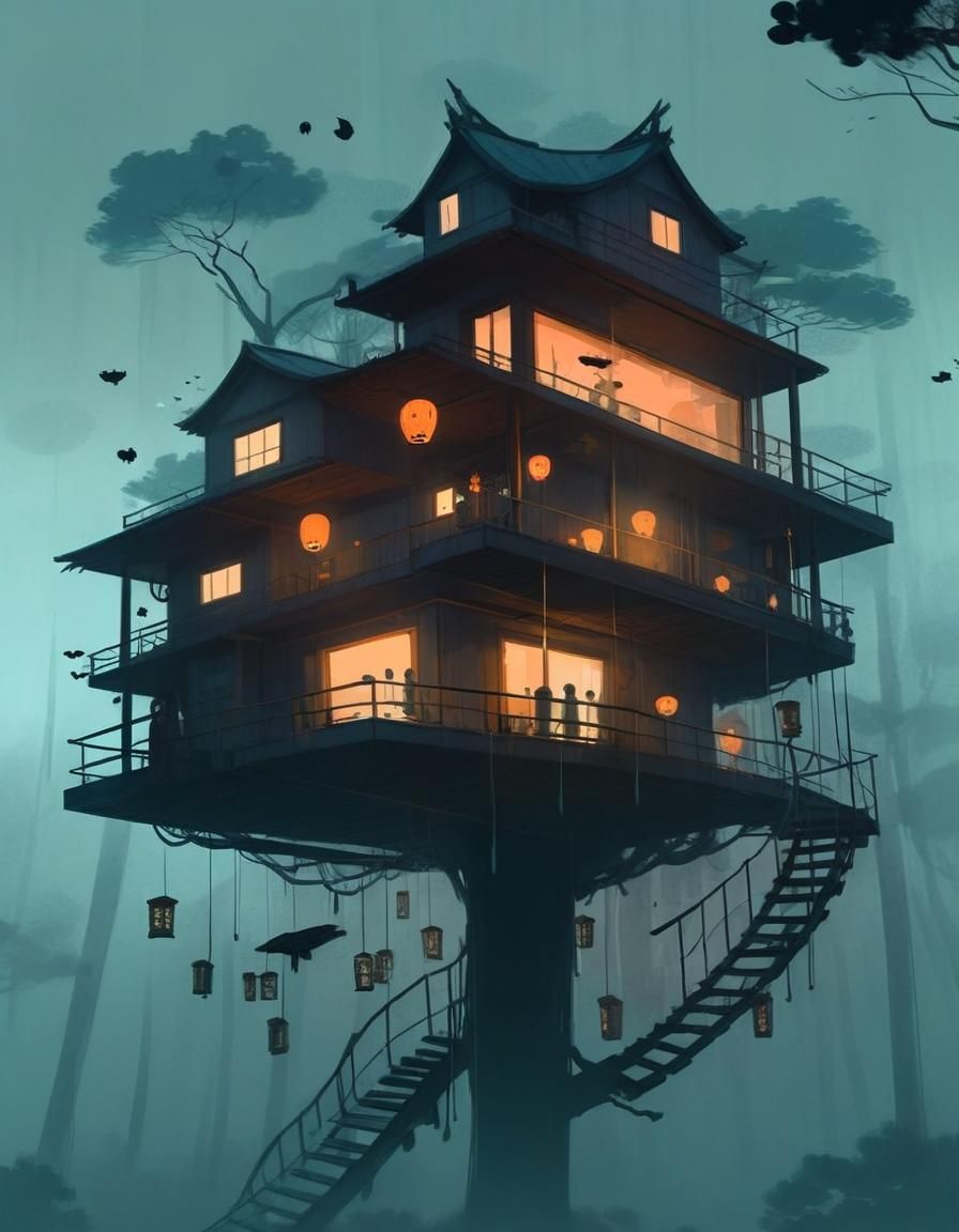 Haunted Japanese Treehouse with Ghosts