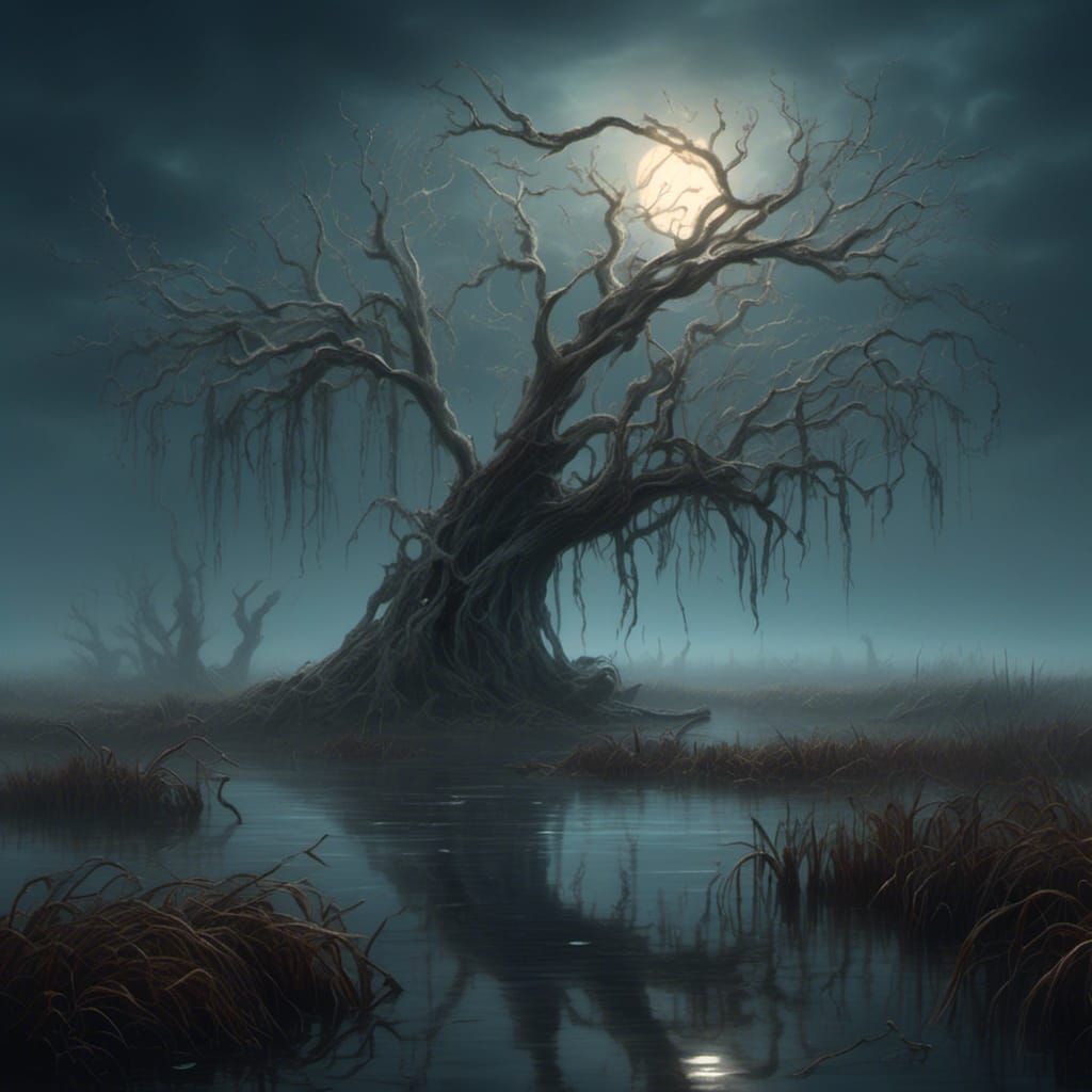 Ethereal Ghosts Floating Above a Moonlit Marsh