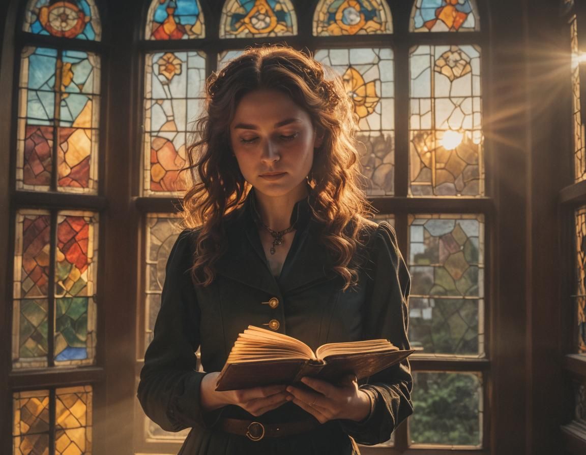 Victorian Woman Reading at Sunset: Cinematic Film Still